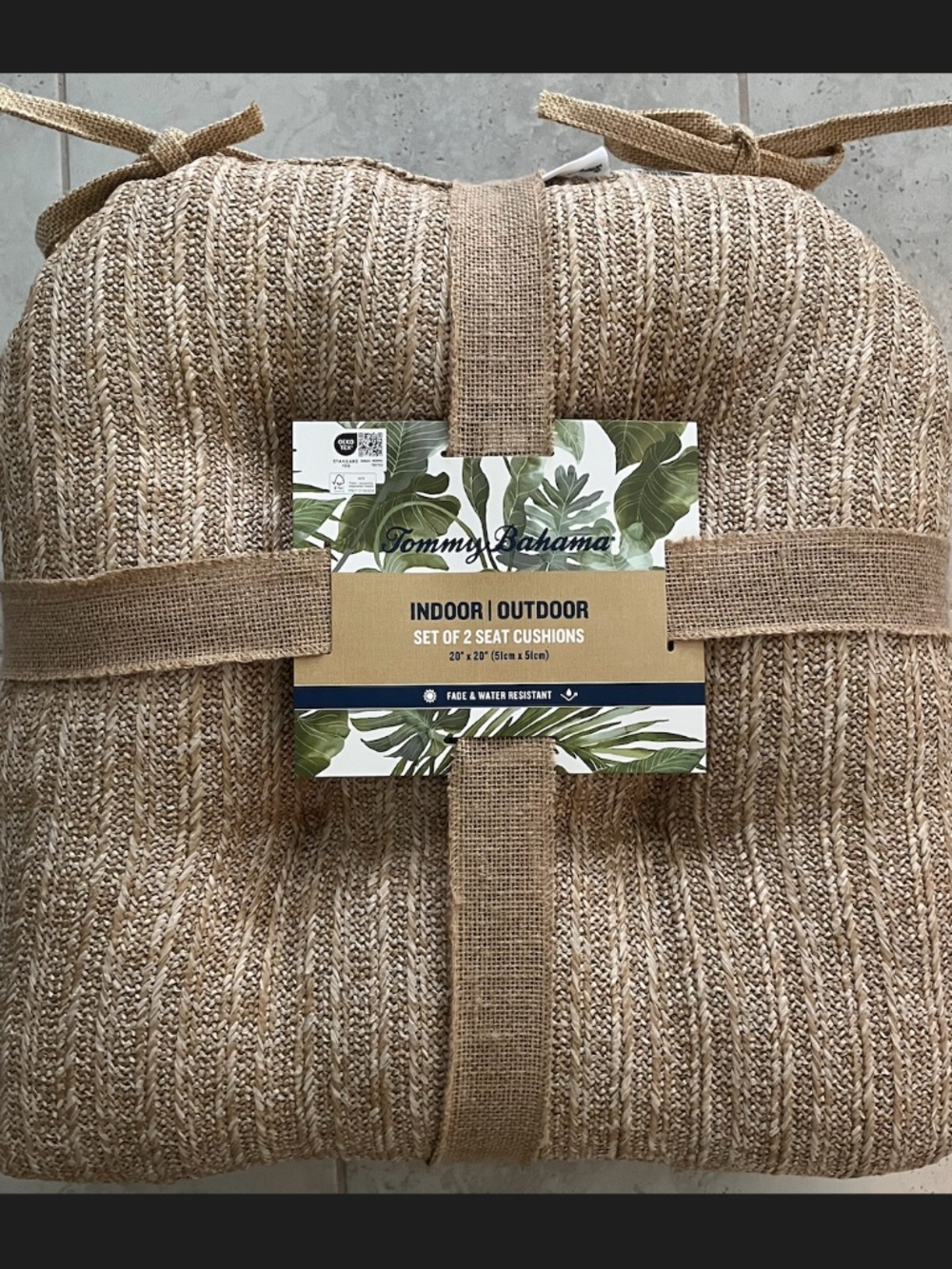 Tommy Bahama Seat Cushions Chair Pads Faux Straw Woven Set of 2 Indoor Outdoor